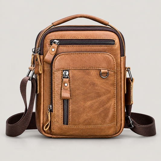 EKROZ caramel brown leather crossbody messenger bag