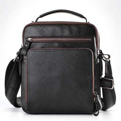 Black Pebbled Leather Messenger Bag