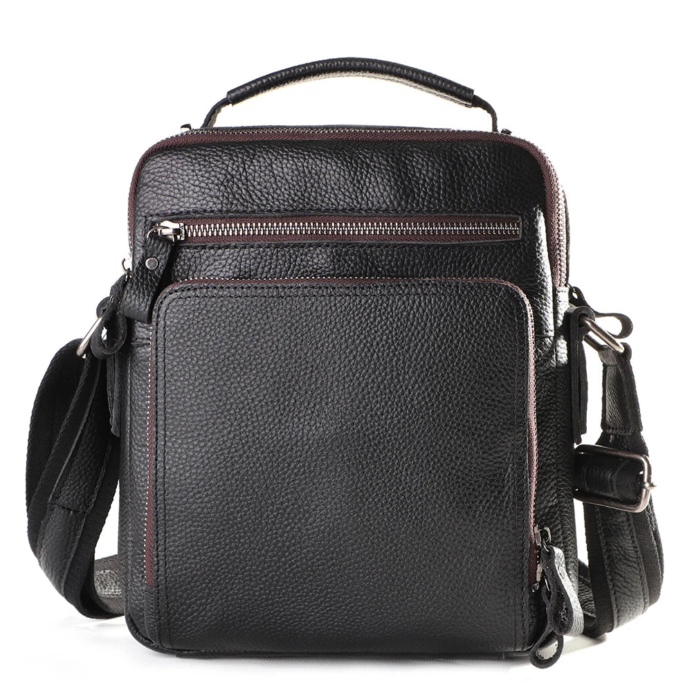 Black Pebbled Leather Messenger Bag