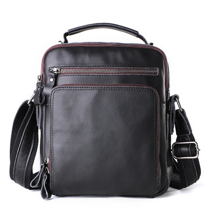 Smooth Black Leather Messenger Bag
