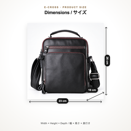 Smooth Black Leather Messenger Bag dimensions 23 x 26 x 10 cm